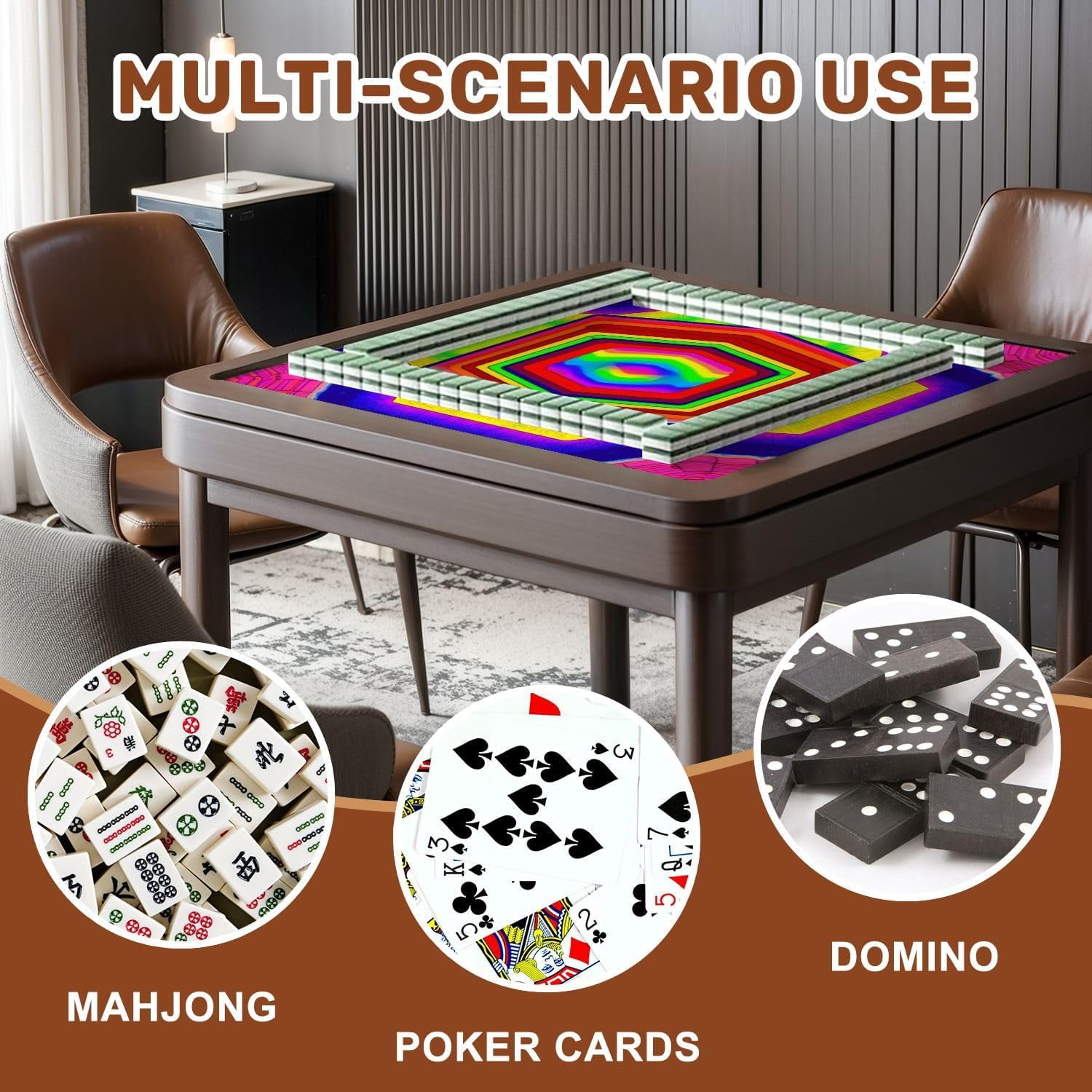 Mahjong Mat 31.5" x 31.5" Vibrant Rainbow Hexagonal Geometric Layers Non-Slip Noise Reduction Mahjong Tiles Table Cover for Dominoes Poker Card Board and Tile Games Gift