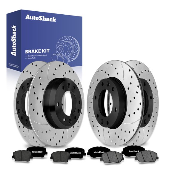 AutoShack Front & Rear Brake Rotors & Premium Pads for Kia & Hyundai, Sedona 2006-2012, 2014 Entourage 2007-2010, FWD V6 3.5L 3.8L - E-Coated Drilled & Slotted - ShadowGuard