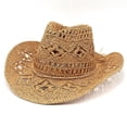 thumbnail image 3 of Yjmei Outdoor - Sombreros de vaquero occidentales para hombre y mujer, sombrero de paja tejido a mano, transpirable, color negro, 3 of 4