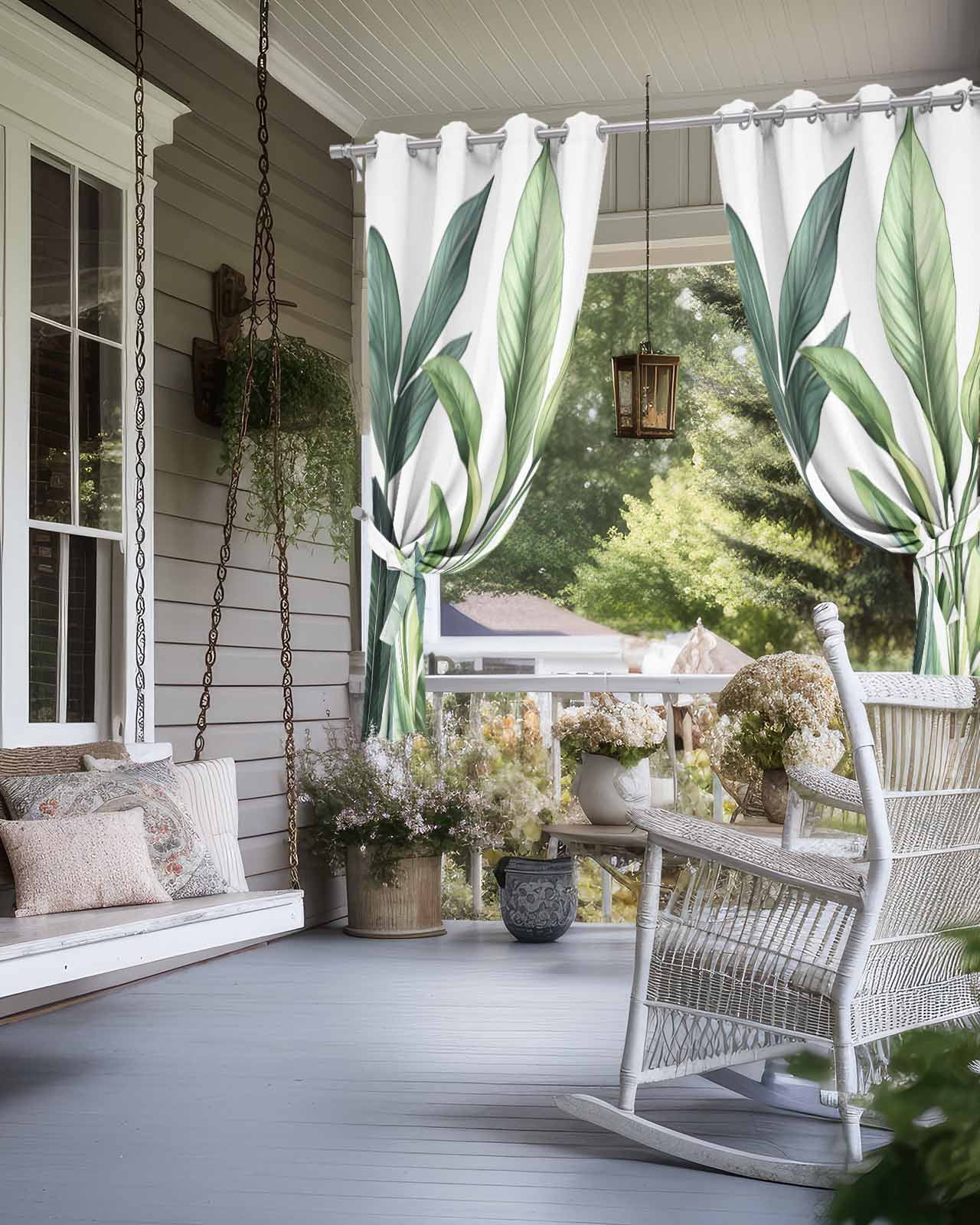 nqOlkjepod Outdoor Curtains for Patio Waterproof, Palm Leaves Outdoor Privacy Panels Grommet, Simple Summer Botanical Tropical Plants Blackout Outside Curtains for Porch/Cabana 54"x84", 2 Panels
