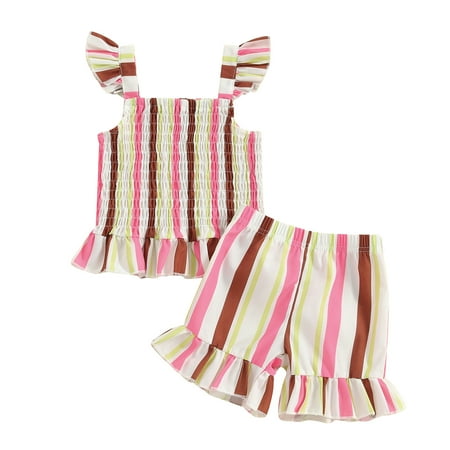 

Bagilaanoe 2pcs Toddler Baby Girl Shorts Set Sleeveless Striped Cami Tops + Shorts 6M 12M 18M 24M 3T 4T Kids Casual Summer Clothes