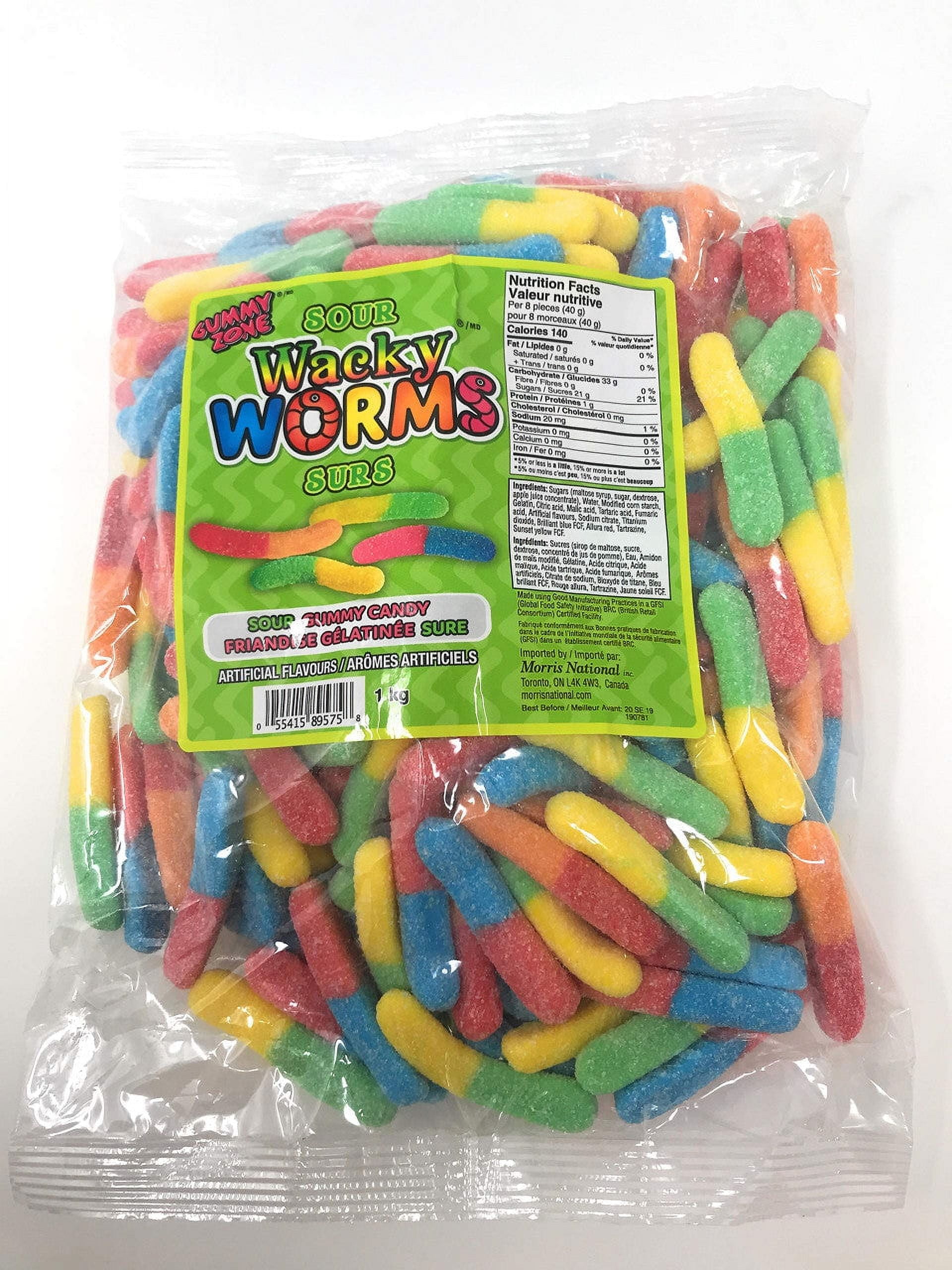 Gummy Zone Sour Neon Wacky Worms, 1kg/2.2lbs, Bag, {Imported from