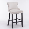 thumbnail image 3 of Smilegend Set of 2 Velvet Upholstered Barstools, Wingback Counter Height Chairs with Button Tufted Backrest, Wooden Legs and Chrome Nailhead Trim, Modern Leisure Bar Chairs (Beige), 3 of 8