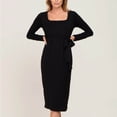thumbnail image 2 of Fesfesfes Maternity Bodycon Dress Long Sleeve Solid Color Waistband Mid Length Tight Fits Pregnancy Dress for Women Everyday Wear(Black#1,M), 2 of 4