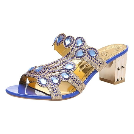 

House Shoes For Women Women s Slippers Slippers Women s Fashion Casual Crystal Outdoor Slippers Square Heel Sandals