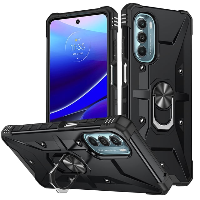 Heavy Duty Rugged Case for Motorola Moto G 5G (2022) 360° Rotation Ring Holder Kickstand Function Anti-Slip Work with Magnetic Car Mount Shockproof Protective Case, Black