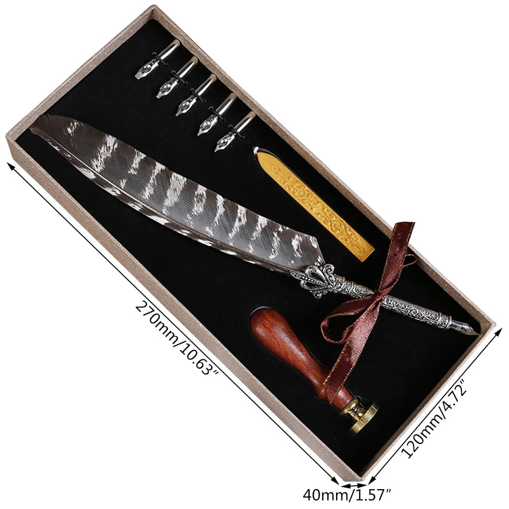 Luxury Vintage Quill Dip Calligraphy Fountain Pen Writing Ink 5 Nibs Set Stationery Gift Box
