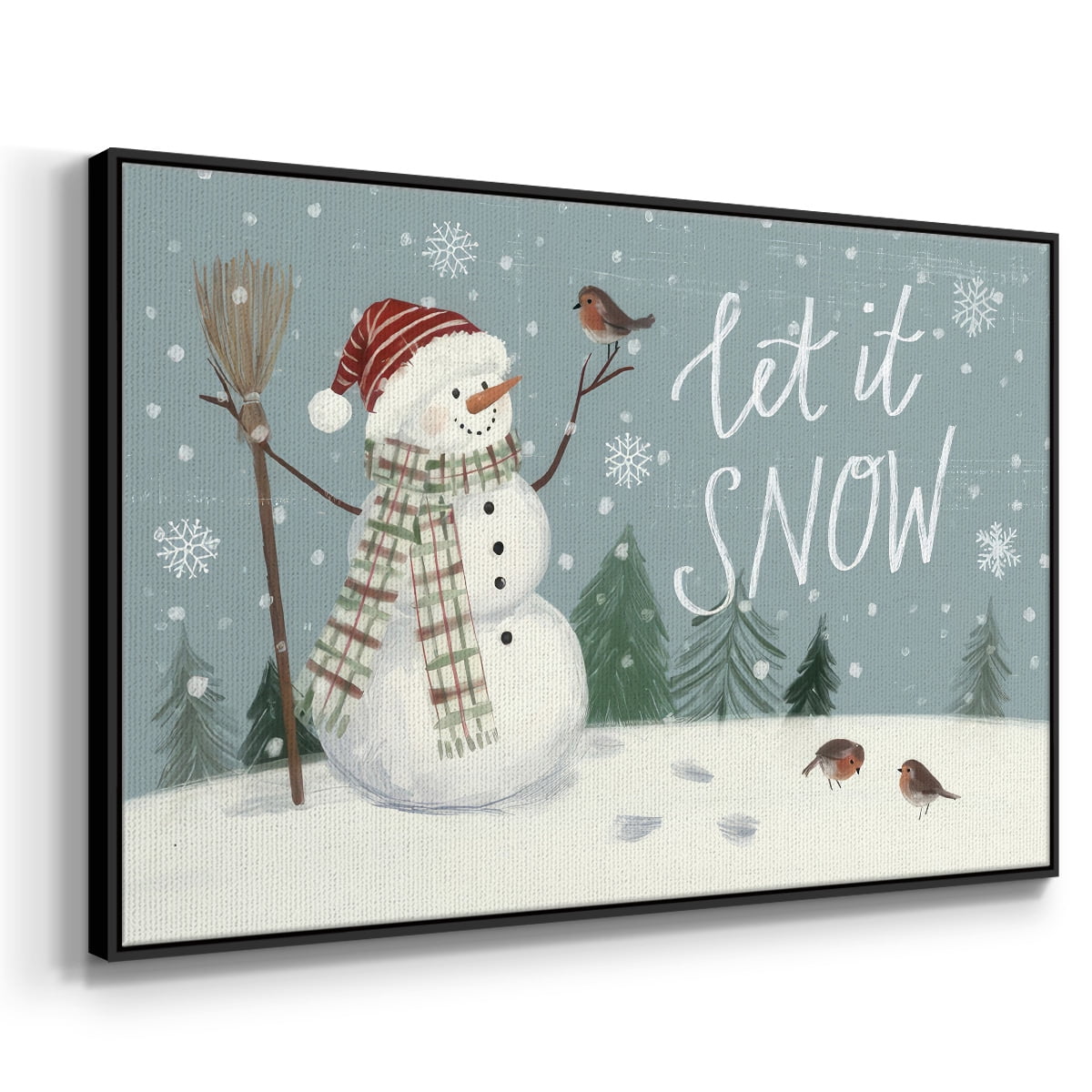 Jolly Snowman Collection A - Framed Gallery Wrapped Holiday Canvas - 25 x 37 - Black Frame