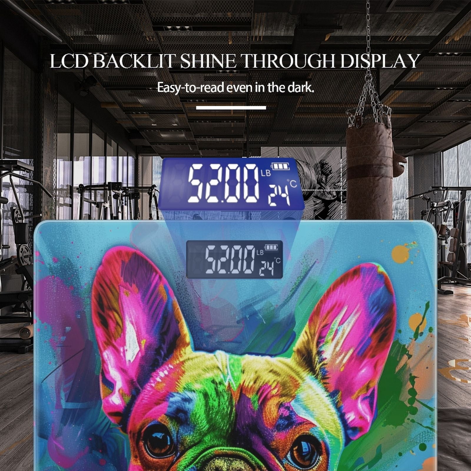 Bathroom Scale, Highly Accurate Digital Body Scale,Precisely Measures Weight up to 400 lbs-Colorful Bulldog In The Style Of Digital Art