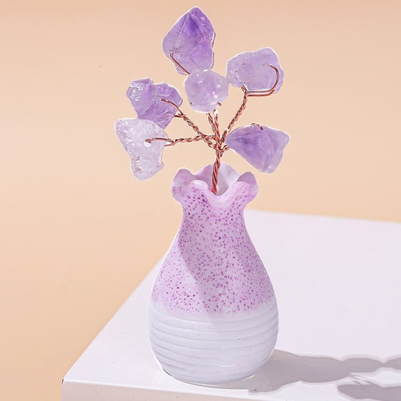 Rirozkan Amethyst Crystal Tree, Natural Stone Geode Bonsai Tree, Decorative Desk Ornament for Home Office, Small Luck Decoration for Shelf, Gift Idea, Purple