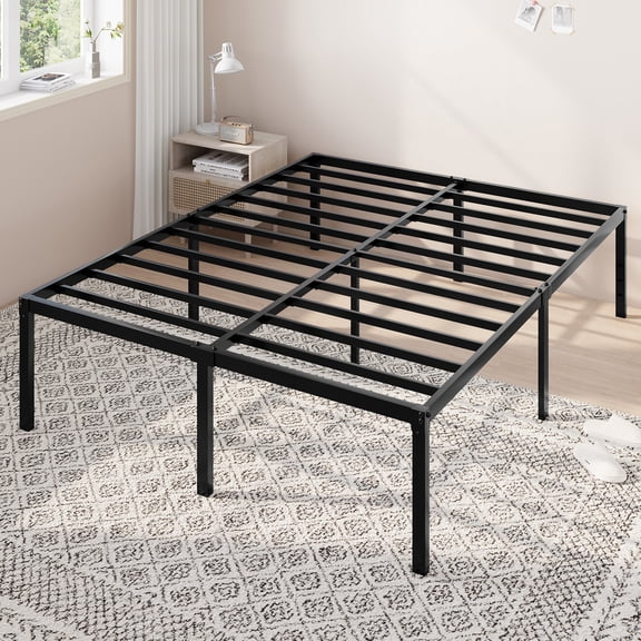 Allewie Queen Bed Frame, 18 Inch Heavy Duty Metal Beds with Storage Space, Easy Assembly, Reinforced 6-Leg Support, Black