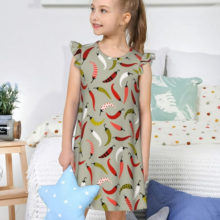 Giroia Colorful Chili for Soft Sleepwear for Kids Girls Nightgowns Pajamas Dress Short Sleeve Night Dress for Little Girls XX Large Walmart
