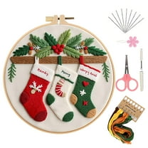 Yucurem Christmas DIY Embroidery Starter Kit for Adults & Beginners, DIY Needlepoint Kit with Embroidery Hoop Thread Needle for Craft Lover Gifts (Christmas Stockings)