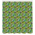 thumbnail image 3 of Tropical Shower Curtain, Pattern of Colorful Illustration of Big Leaves on Geometric Silhouettes, Fabric Bathroom Set with Hooks, 69W X 75L Inches Long, Green and Multicolor, by Ambesonne, 3 of 3