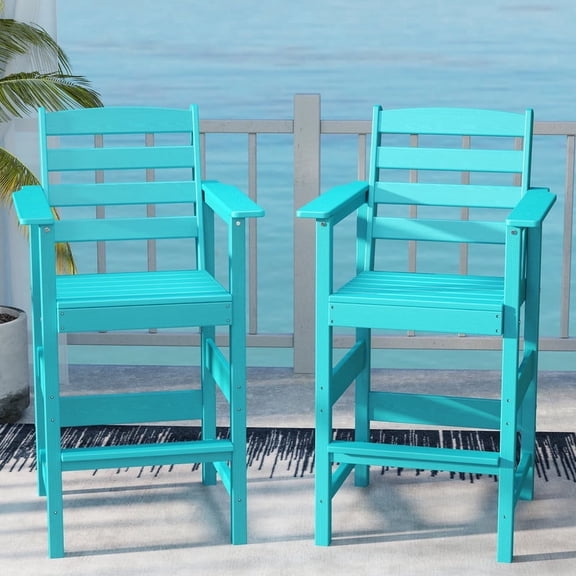 Cobiod Adirondack Bar Set of 2, Outdoor Patio Furniture Set with 2 Bar Height Chairs , HDPE All-Weather Balcony, Backyard,Aruba