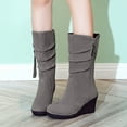 thumbnail image 2 of Oyedens Wedge Wide Calf Boots for Women Fashion Casual Suede High Heel Winter Fall Short Boots, 2 of 9