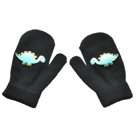 AWZXDE Kids Gloves Winter For Toddlers Warm Thermal Lined Knitted Mittens With Adorable Dinosaur Design Soft Comfortable Grip For Boys Girls Outdoor Play Cold Weather BK5,1-3 Years