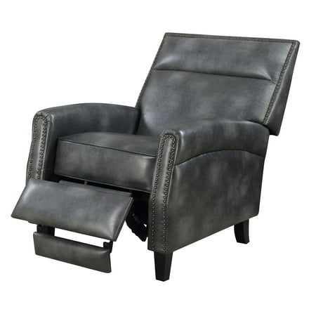 Nailhead Recliner Emerald Home Willow Creek Pebble Gray Recliner with Faux Leather Upholstery And Nailhead Trim ()