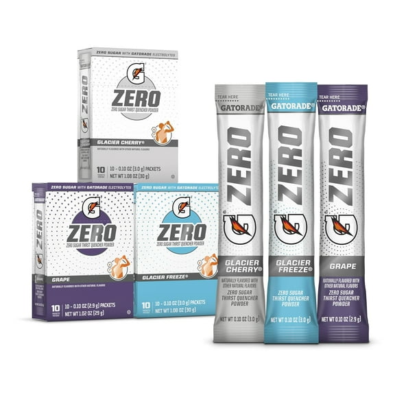 Gatorade G Zero Sports Drink Mix Powder Packets, 3 Flavor Frost Variety Pack, Electrolyte Powder Drink Mix for Hydration, Zero Sugar, 30 Total Packets