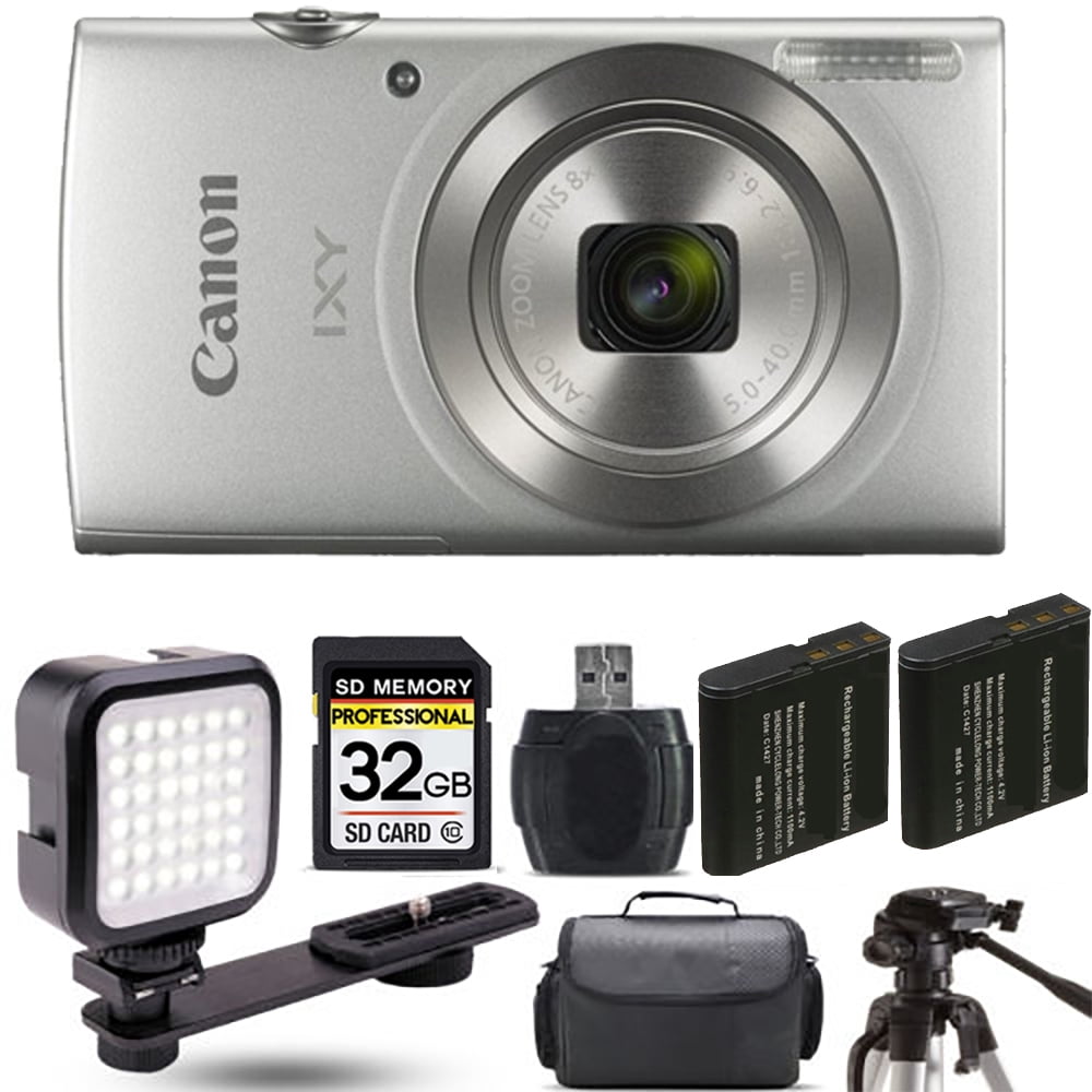 Canon IXY 200 /Elph 180 Digital Camera (Silver) + Extra Battery + LED -  32GB Kit