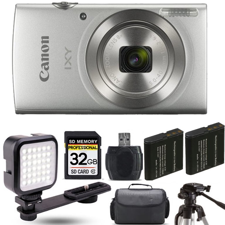 Canon IXY 200 /Elph 180 Digital Camera (Silver) + Extra Battery + LED - 32GB Kit