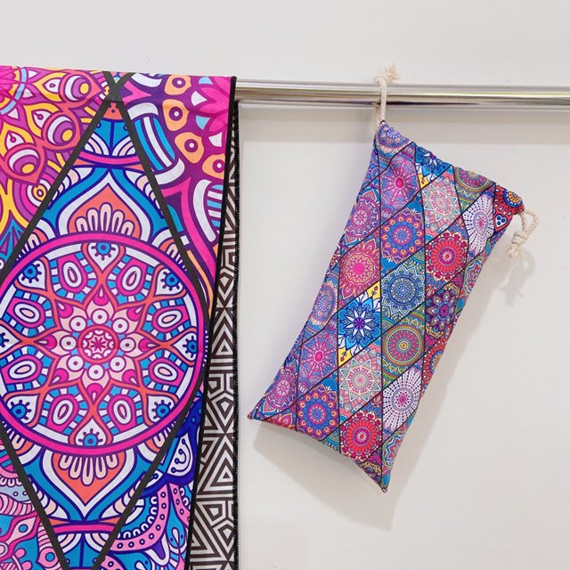 Bolsa de malla con diseño de mandala estilo europeo y americano, bolsa de tela, embalaje, toalla de baño de felpa, toalla de playa con impresión de doble cara