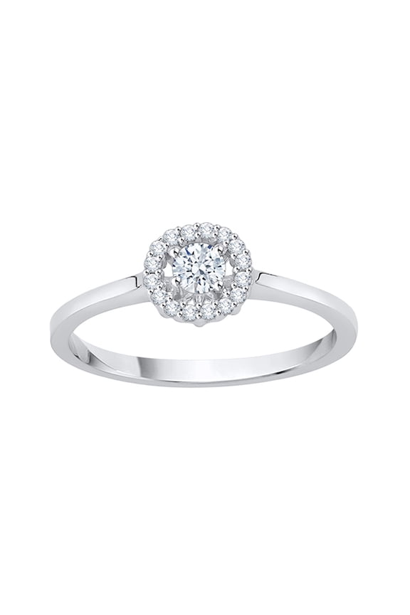 Diamond Cluster Engagement Ring in Sterling Silver (1/4 cttw) (I-Color, SI3-I1 Clarity) (Size-6.5)