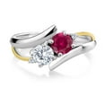 thumbnail image 2 of Gem Stone King 925 Silver and 10K Yellow Gold Ring Round Red Created Ruby and Moissanite (1.52 Cttw, Size 7), 2 of 5