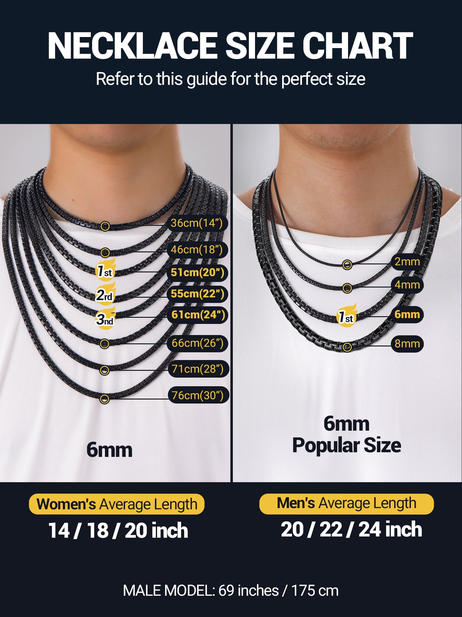 PROSTEEL Mens Chain Stainless Steel Round Link Chain Black Necklaces 4mm Non-tarnish Hypoallergenic Birthday Valentines Father Day Jewelry Gift for Dad Husband 14 Inch