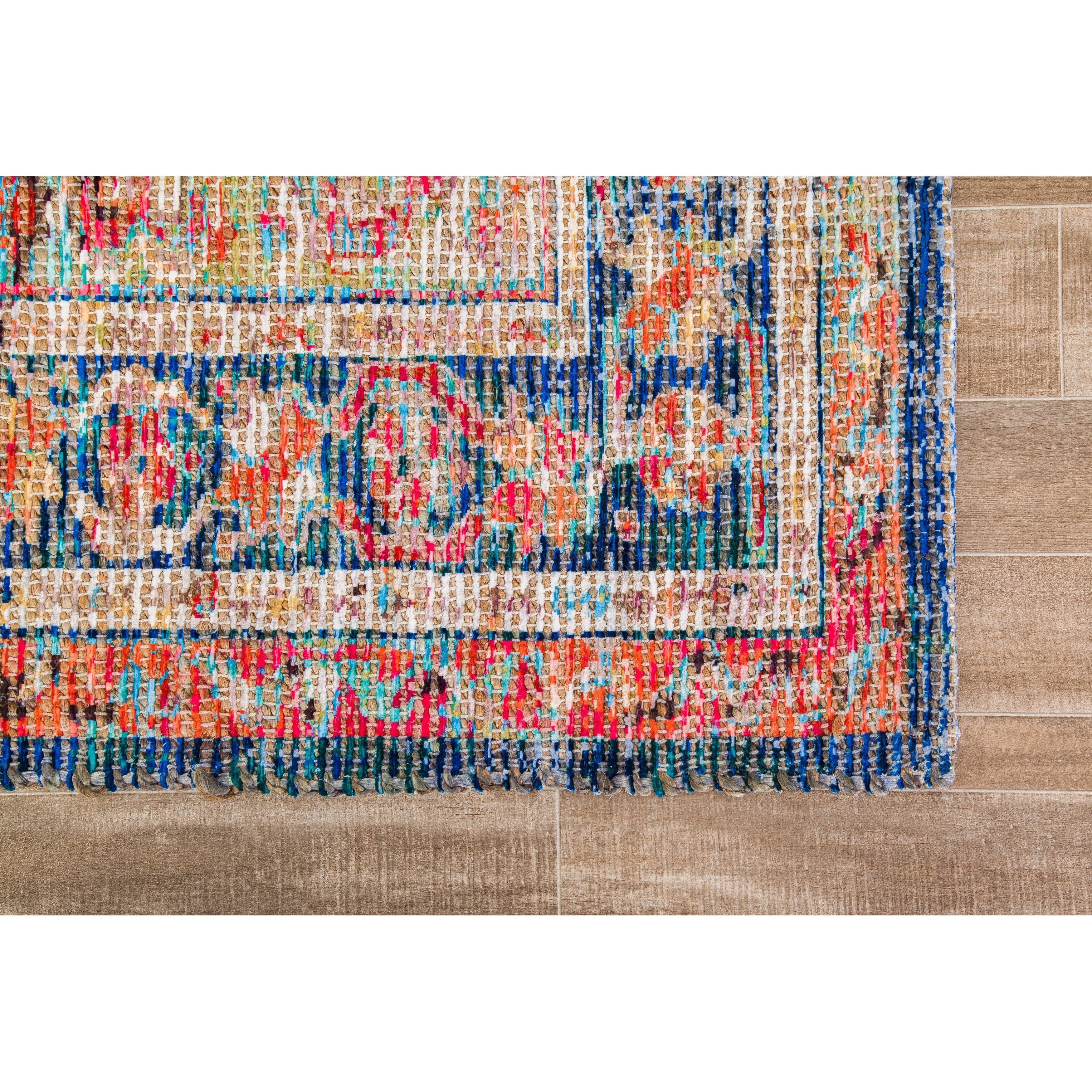 Jani  Calo Distressed Red Jute-blend Rug 6' Round Oriental, Medallion, Geometric 6' Square Entryway, Living Room, Dining Room Round Braided