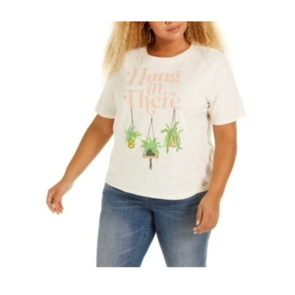 MIGHTY FINE Womens Beige Graphic Short Sleeve Crew Neck T-Shirt 3X