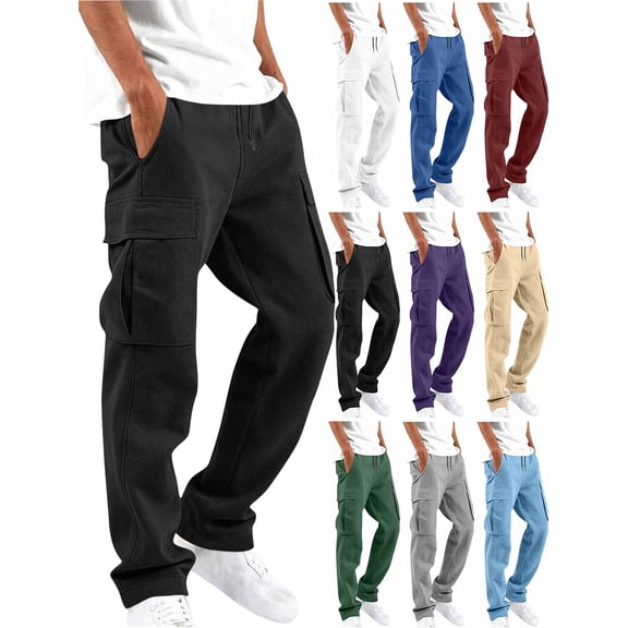 Mens Cargo Pants- Solid Casual Multiple Pockets Outdoor Straight Type Fitness Pants Cargo Pants Trousers Black S