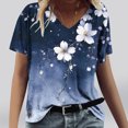 thumbnail image 3 of JTZGDY Vintage Floral Print Summer Tops for Women Casual Short Sleeve Oversized V Neck Graphic T-Shirts Loose Fit Comfy Beach Vacation Tunic Tees Shirt Blouse Navy S, 3 of 6