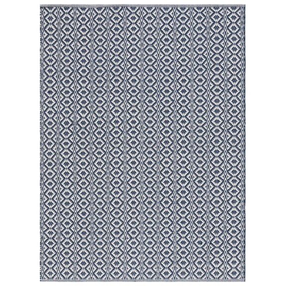 SAFAVIEH Montauk Corrine Geometric Cotton Area Rug, Ivory/Navy, 4' x 6'