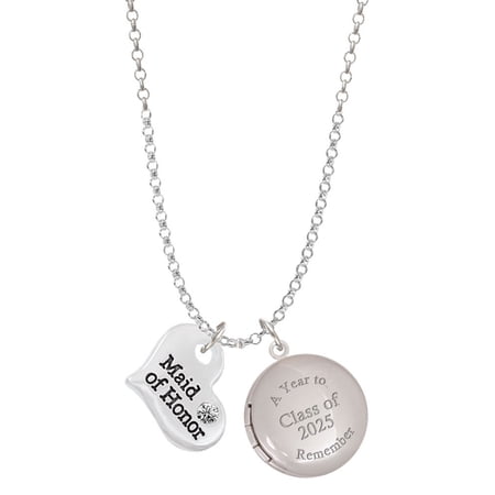 Delight Jewelry Silver-tone Large Maid of Honor Heart - Class of 2025 Year to Remember Locket Charm Necklace, 19+2" Extender
