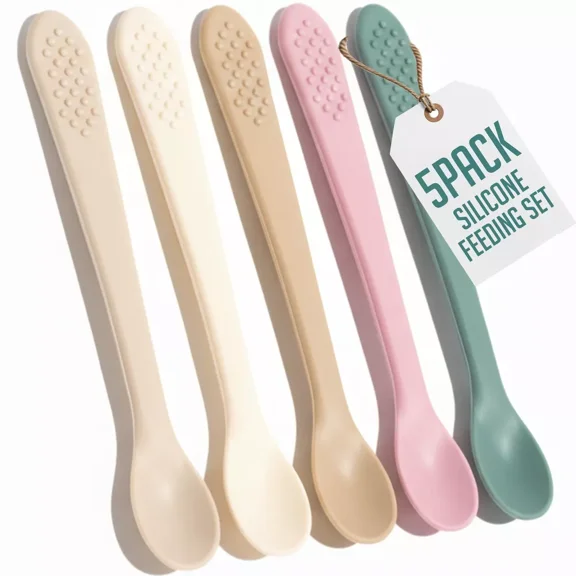 Baby Spoons - Infant Spoons First Stage - Silicone Baby Spoon For Self Feeding - First Stage Baby Feeding Spoon Set Gum Friendly - BPA Free, Tan