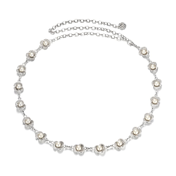 Cinturón de Cadena de cintura de metal para mujer Sunnimix con perlas de imitación plata