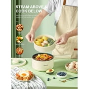 Hot Pot Electric With Steamer, 1.6L Ramen Cooker Non-Stick Sauté Pan for Steak, Egg, Fried Rice, Ramen, Oatmeal, Soup, Portable Personal Perfect Suit Dorm Room and Apartment (White)