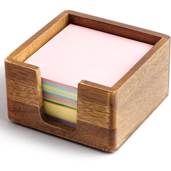 Acacia Wood Sticky Note Holder, Post It Note Dispenser for Office Desk, 3x3 Sticky Notes Organizer, Wooden Memo Pad Holder for Desk Home Accessories, No Pads Included (Sticky Note Holder)