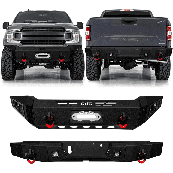 TIOYAR Steel Front and Rear Bumper for 2018-2019-2020 Ford F150 (Not fit Raptor) With Winch Plate&Lights (Black Texture)