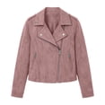 thumbnail image 4 of Women's Suede Short Jacket Vintage Zip Up Lapel Collar Casual Biker Bomber Jackets Casual Outerwear (Pink,L), 4 of 4