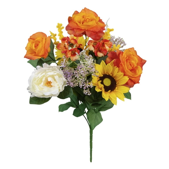20-inch Artificial Silk Orange Roses Mixed Flowers Bouquet, for Indoor Use, by Mainstays