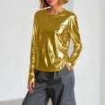 thumbnail image 2 of GEWSEY Metallic Tops for Women Long Sleeve Shimmer Disco Party T-Shirt Slim Going Out Club Sparkly Blouses Concert Outfit (Gold, XL), 2 of 8