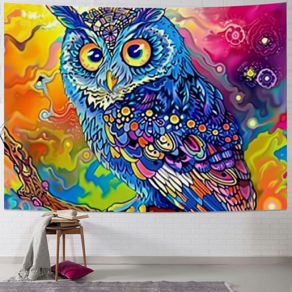 PRATYUS Owl Tapestry Wall Hanging, Wild Animals Owls Tapestry Trippy Hippie Watercolor Mandala Tapestries Blankets Home Decor for Bedroom Living Room Dorm Painting