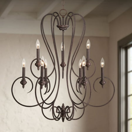 

Franklin Iron Works Channing Bronze Chandelier 30 1/2 Wide Curved Scroll 9-Light Fixture for Dining Room House Foyer Kitchen Island Entryway Bedroom