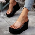 thumbnail image 3 of Dakaela Womens Slip on Platform Wedge Sandals Open Toe High Heel Clear Band Slides Summer Dress Shoes 3.54 Inches Heels Size 7, 3 of 9