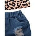 thumbnail image 4 of Summer Kids Girls Clothes Set, Off-Shoulder Leopard Print Top+Denim Shorts, 4 of 9