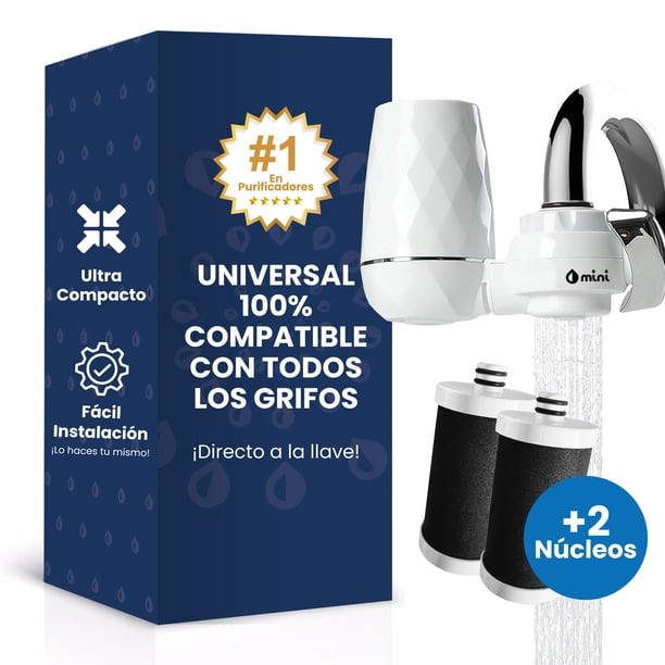 Pack Puriificador de agua ultracompacto directo al grifo + 2 repuestos extra, agua libre de cloro, impurezas y turbidez mejor que el garrafon