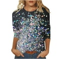 thumbnail image 2 of BVOFAR Sparkly Print 3/4 Sleeve Blouses for Women Dressy Casual Crew Neck Shirts Glitter Sequin Loose Fit Tops Party Plus Size Tees, 2 of 5