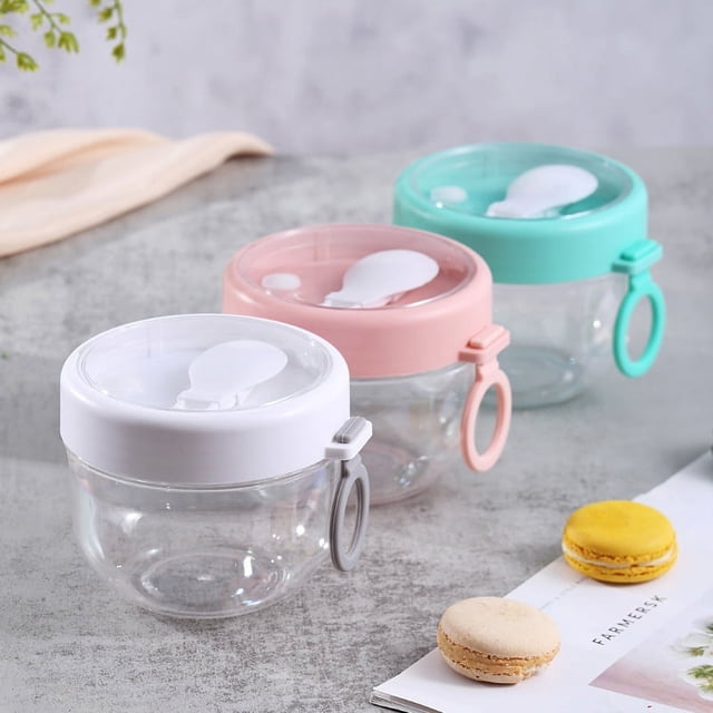 Recipiente hermético para avena durante la noche, 4 Uds. Con tapas y cucharas, tarros de avena durante la noche de 600ml, recipiente hermético para yogur para leche, fruta